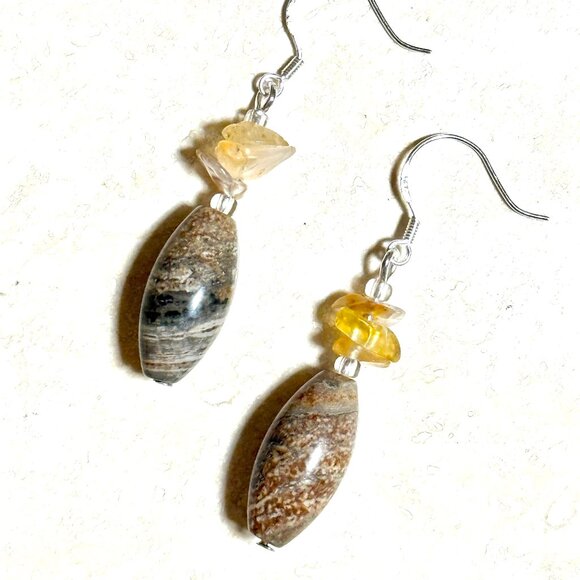 2/$20, Genuine Earthy Convoluted Jasper Earrings, Sterling Silver Hooks+Gemstone - Picture 2 of 10